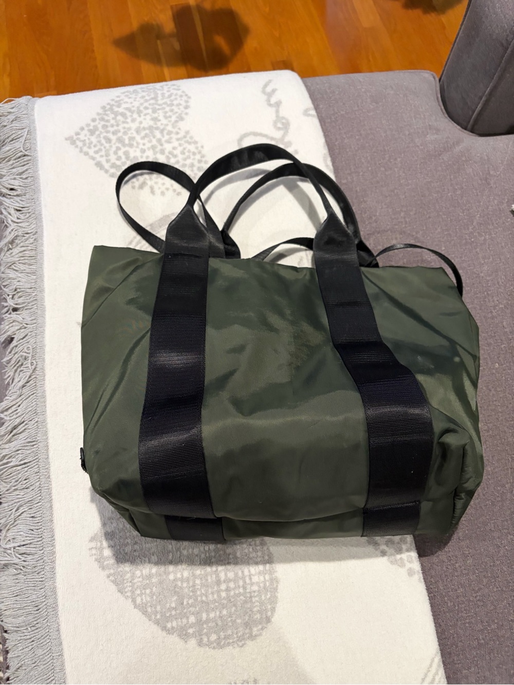 Fabletics Olive Green Nylon Tote with Black Straps